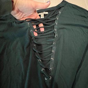 Express Green lace up long sleeve size Med